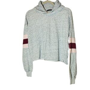 Abercrombie & Fitch Heathered Gray Cropped Hoodie Varsity Stripes